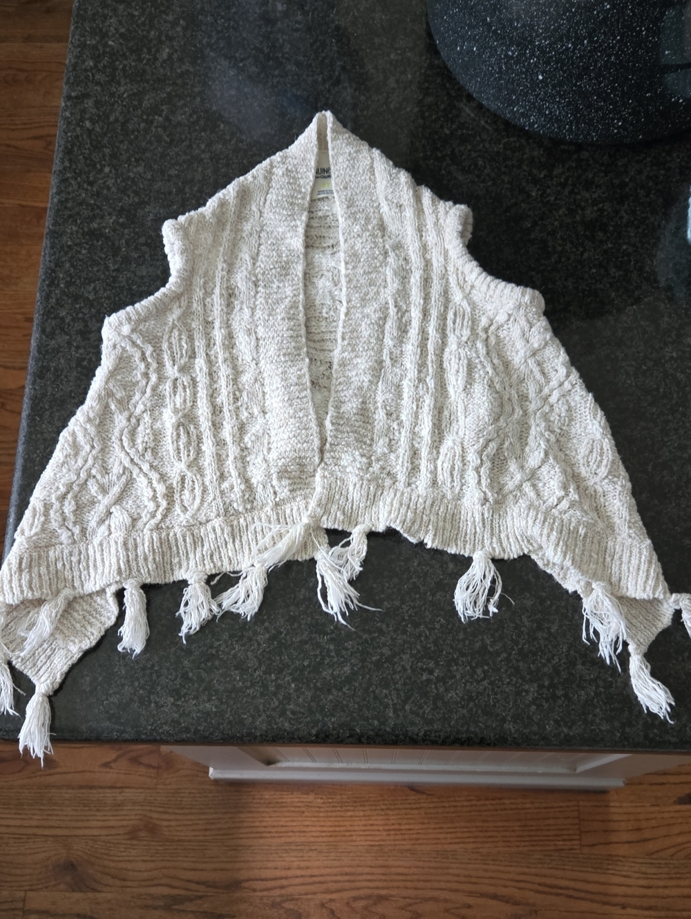 Toddler Cream Cable Knit Fringe Shrug Sweater Vest - Picture 1 of 5